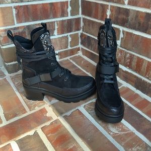 Faux Suede Combat Boots with Buckle